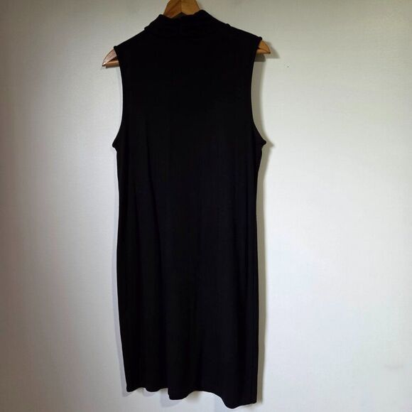 EUC ADRIENNE VITTADINI MOCK NECK BLACK MINIMALIST SLEEVELESS DRESS SIZE L - Picture 2 of 13